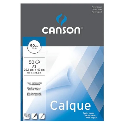 CANSON CALQUE SATIN® pauzovací papier, A3, 90g/m2, 50 listov, lepený